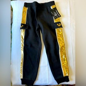 Boy (sz5) True Religion Gold Stripe Sweatpants/joggers in Black & Gold